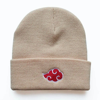 Akatsuki Anime Beanie – Knitted Winter Hat with Red Cloud Embroidery