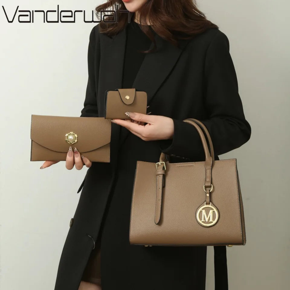 Women's PU Leather Tote Bag Set – Vintage Luxury Designer Handbag