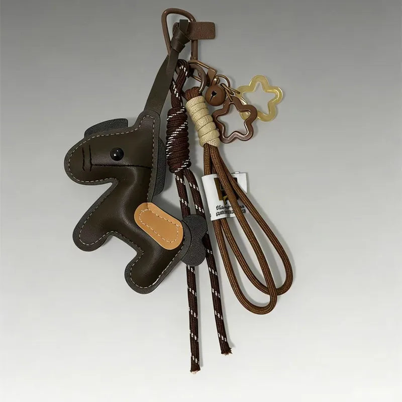 PU Leather Horse Keychain Bag Charm with Rope