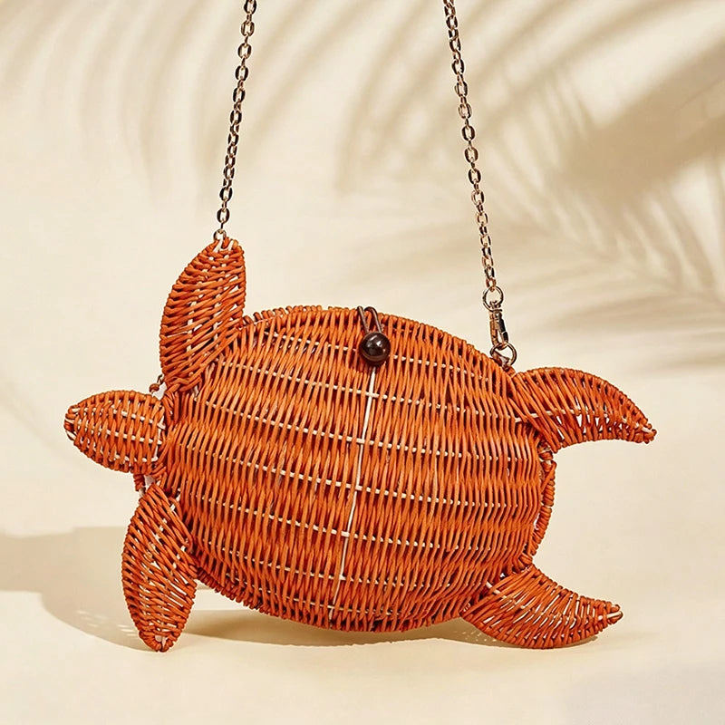 Turtle Woven Straw Shoulder Bag – Boho Beach Crossbody