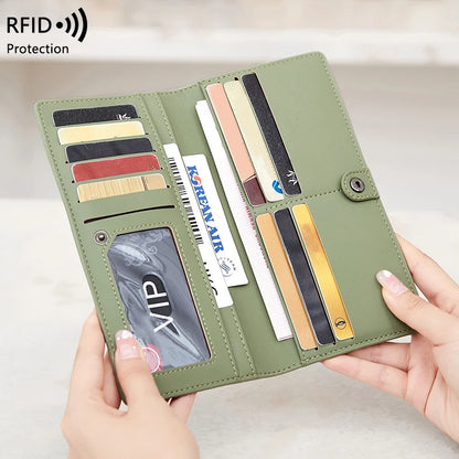 RFID Blocking Women's Long Leather Travel Wallet with Passport Holder & Card Slots