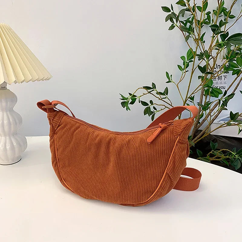 Corduroy Hobo Shoulder Bag for Women – Casual Crossbody Purse