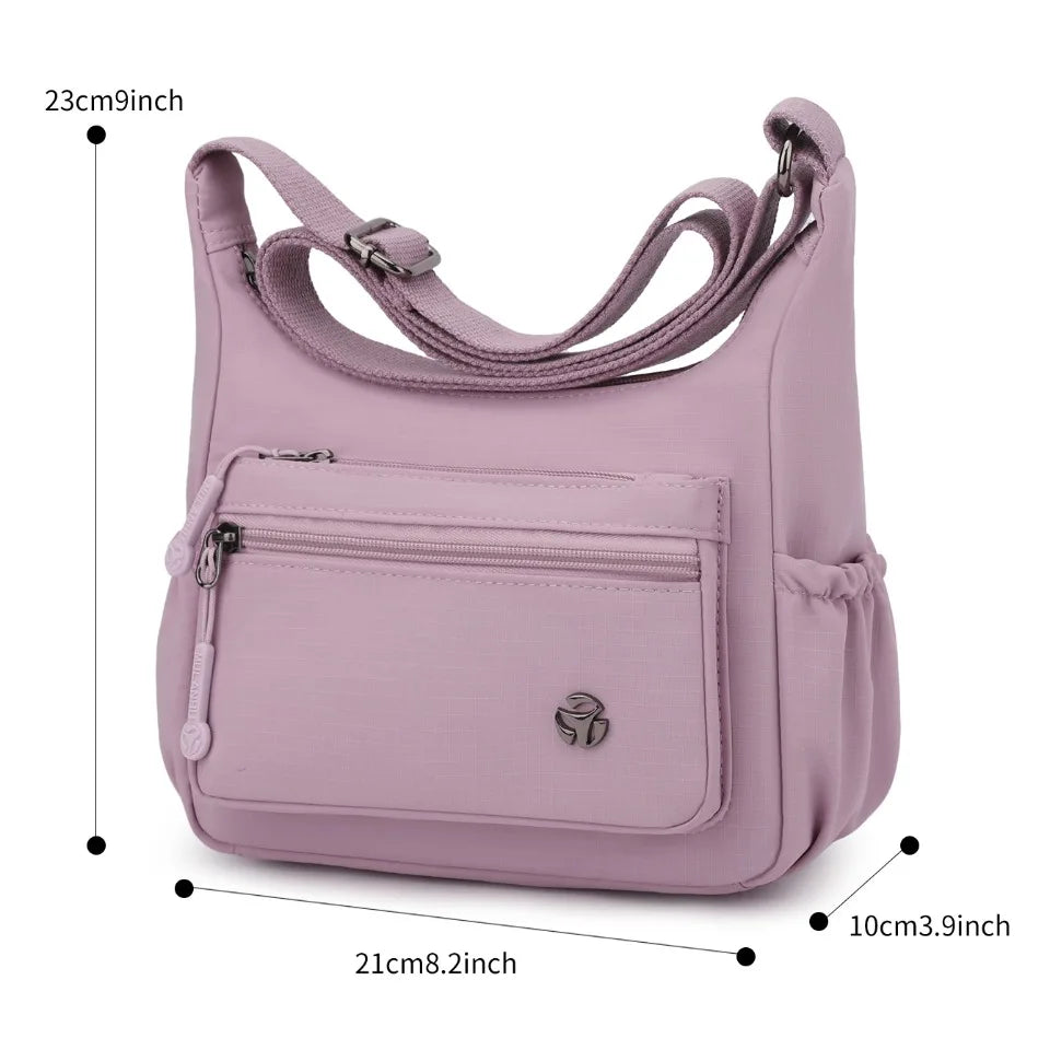Women's Lightweight Waterproof Nylon Crossbody Bag – Multi-Pocket Shoulder Handbag