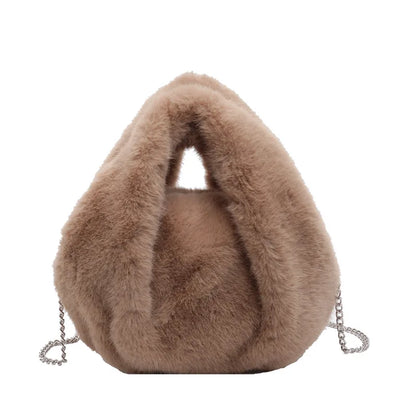 Plush Faux Fur Bucket Bag – Women's Chain Crossbody Handbag