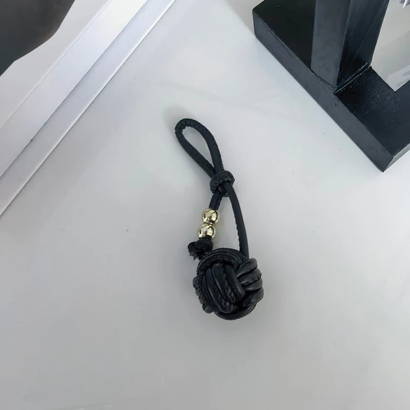 Leather Knot Ball Keychain – Woven Bag Charm & Lanyard