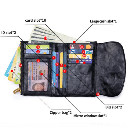 Genuine Leather RFID Wallet – Vintage Flap-Over Multi-Pocket Purse