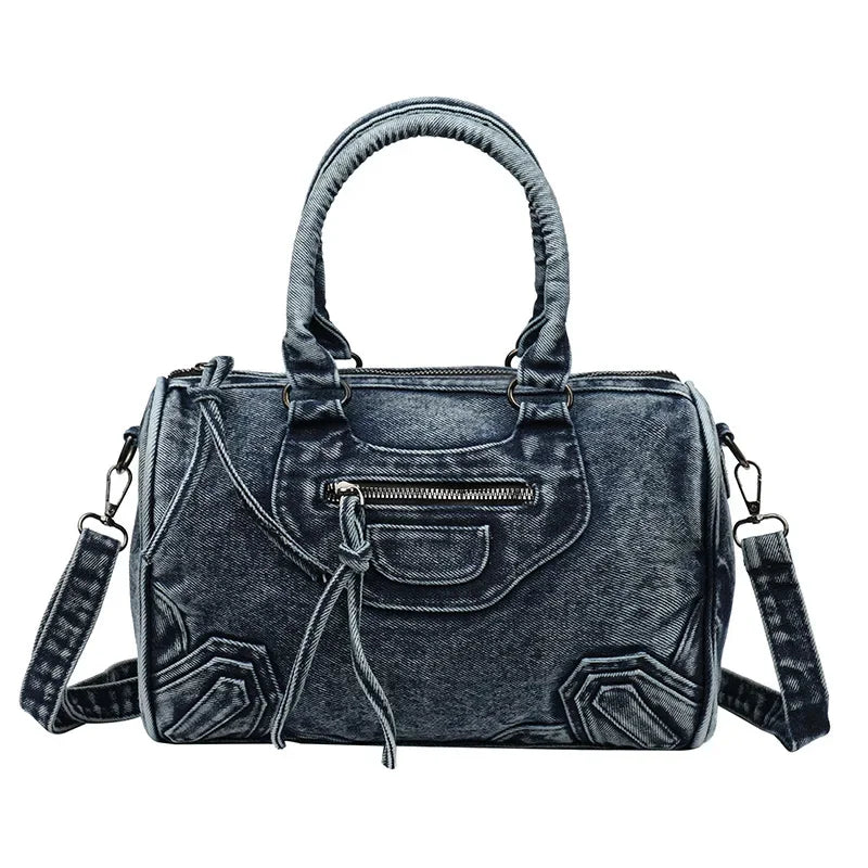 Retro Washed Denim Tote Bag – Women's Designer City Shoulder Bag