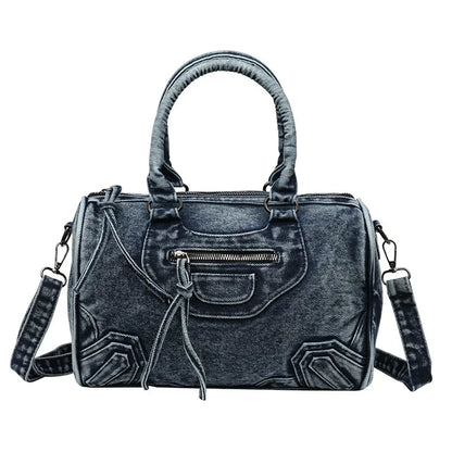 Retro Washed Denim Tote Bag – Women's Designer City Shoulder Bag