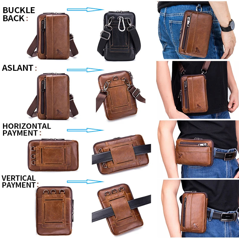 Men's Genuine Leather Waist Bag & Phone Pouch