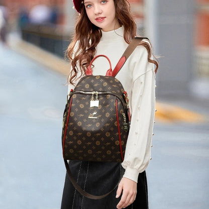 Designer Print Leather Backpack for Women – Large Capacity