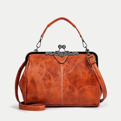 Luxury Leather Kiss-Lock Crossbody Handbag for Women