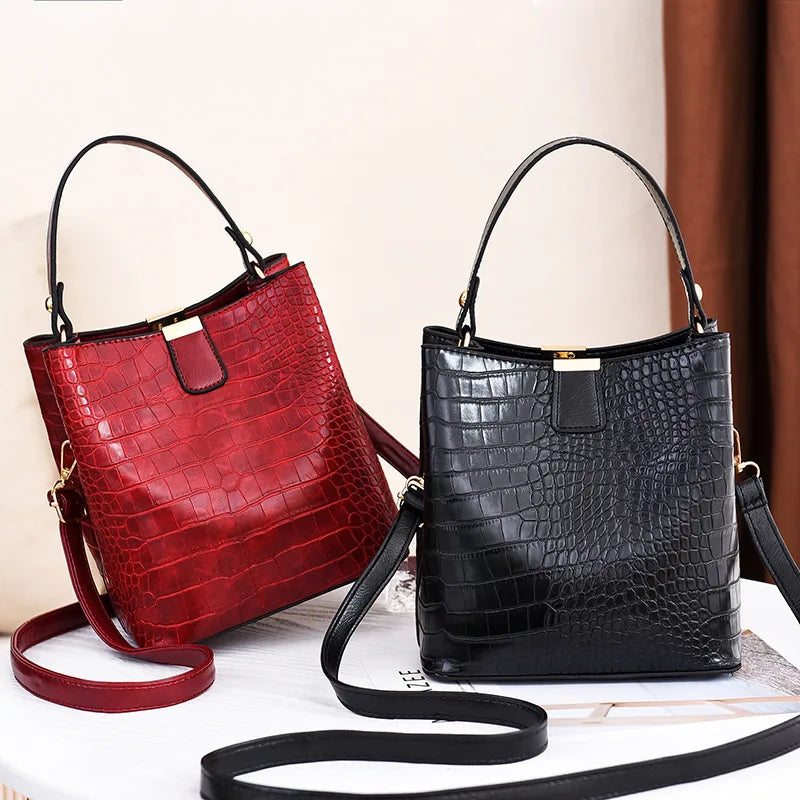 Crocodile Pattern Bucket Bag for Women – Large Crossbody Handbag