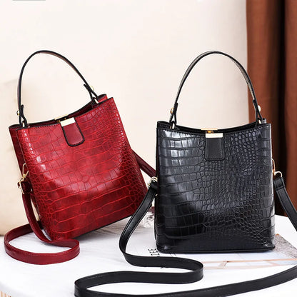 Crocodile Pattern Bucket Bag for Women – Large Crossbody Handbag