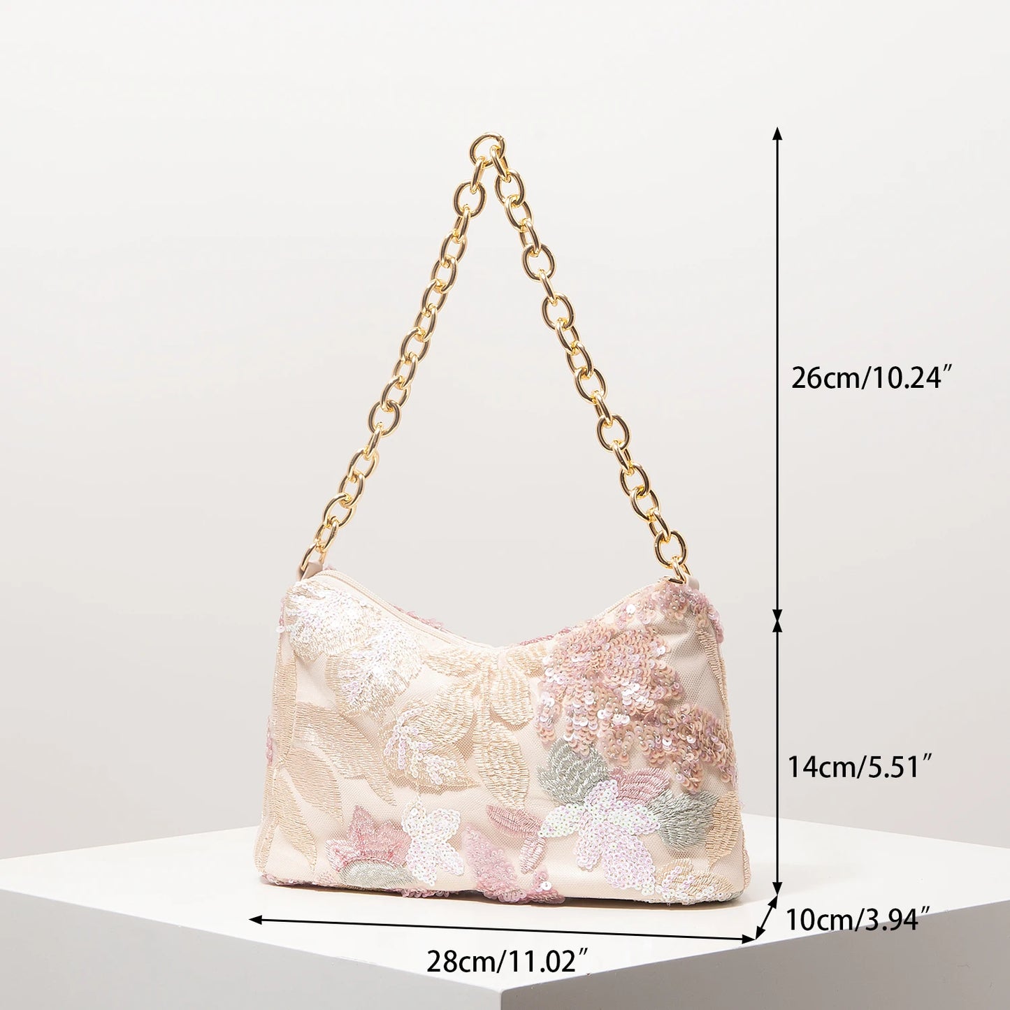 Floral Sequin Embroidery Shoulder Bag – Gala & Prom