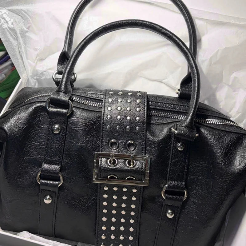 Studded Motorcycle Shoulder Bag – Large Crossbody Handbag