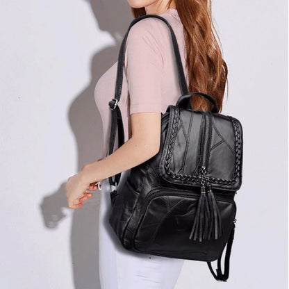 Women's PU Leather Backpack – Waterproof Tassel Travel Shoulder Bag