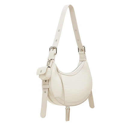 Vintage Crocodile Pattern Shoulder Bag - Half Moon Leather Crossbody for Women