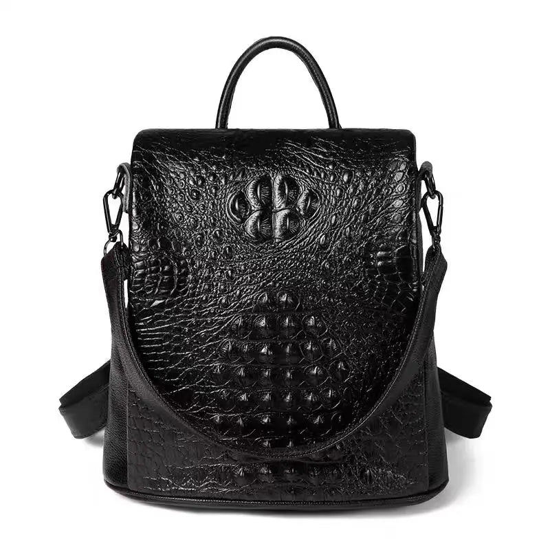 Crocodile Embossed Leather Backpack for Women – Luxury Bag