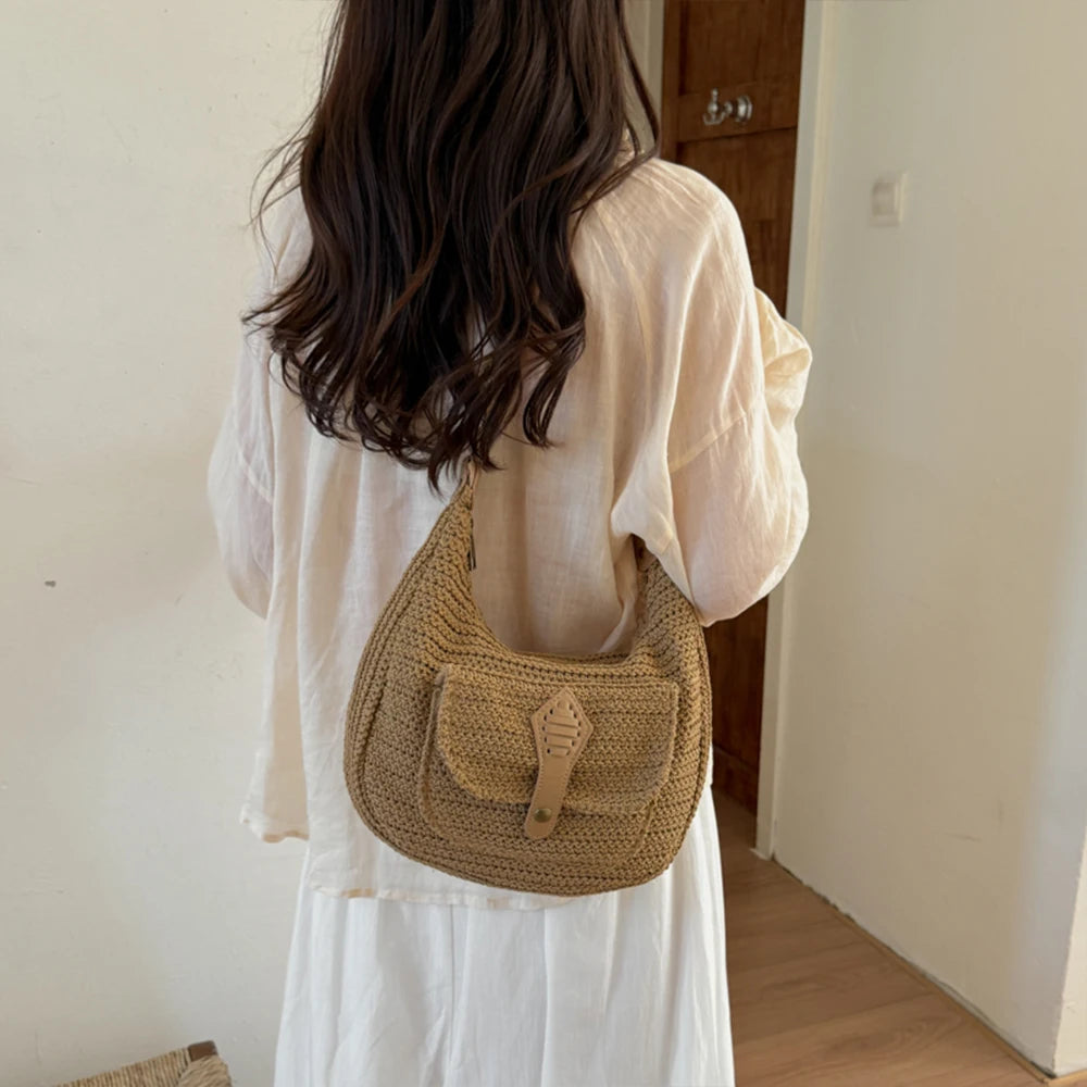 Crochet Crossbody Bag – Woven Hobo Shoulder Bag with Adjustable Strap