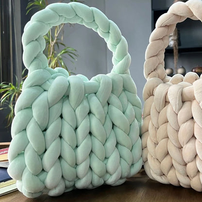 Hand-Woven Velvet Knit Handbag for Women – Chunky Tote