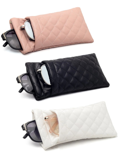 Soft PU Leather Double Glasses Case – Quilted Argyle Squeeze-Top