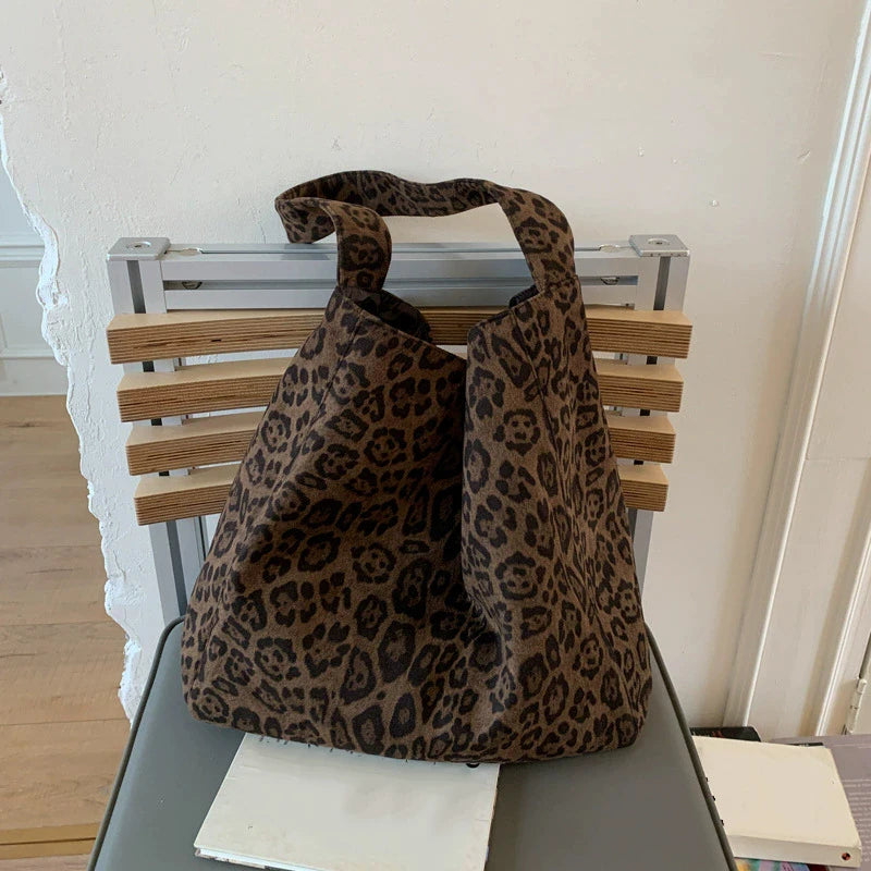 Leopard Print Tote Bag for Women – Large Suede Bucket Shoulder Bag