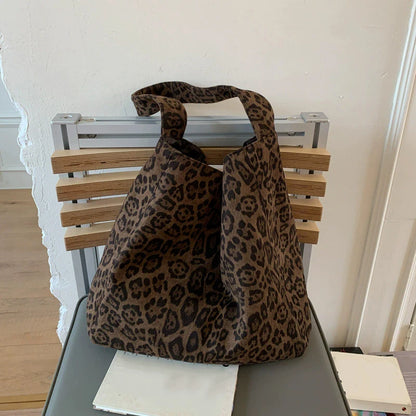 Leopard Print Tote Bag for Women – Large Suede Bucket Shoulder Bag