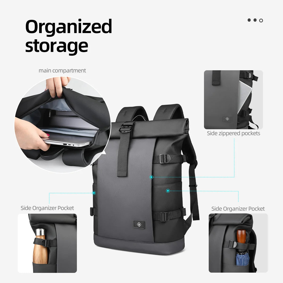 Waterproof Roll-Top Backpack for Men – 17" Expandable Laptop Bag for Travel