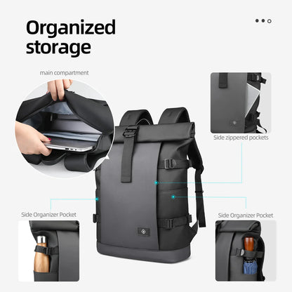 Waterproof Roll-Top Backpack for Men – 17" Expandable Laptop Bag for Travel
