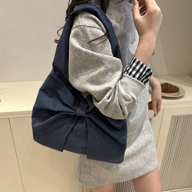 Bowknot Denim Shoulder Bag – Women's Casual Handbag