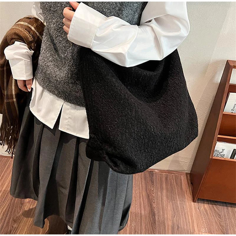 Woolen Plush Hobo Tote Bag – Large Capacity Shoulder Bag