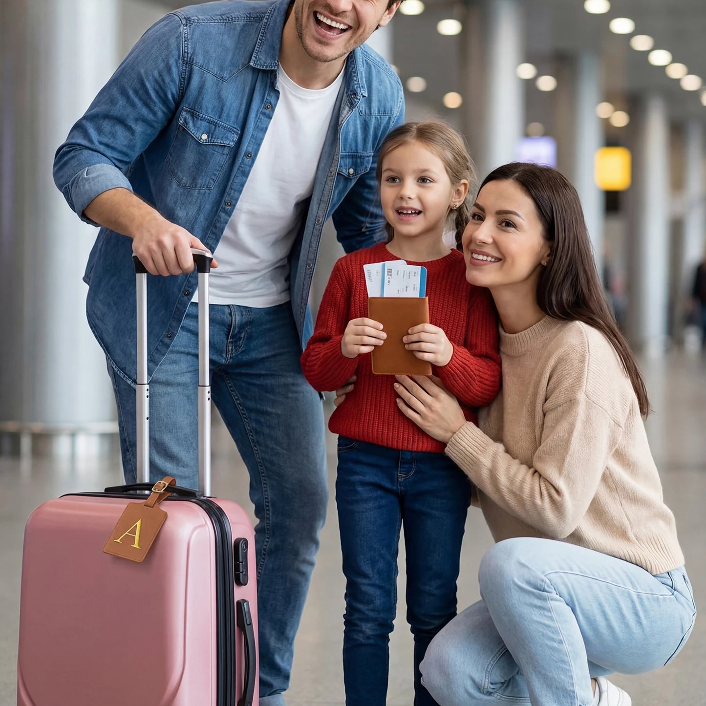 Personalized Initial Luggage Tag – Brown PU Leather Monogram Suitcase Label