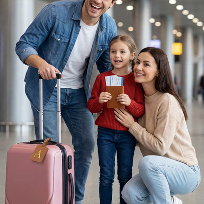 Personalized Initial Luggage Tag – Brown PU Leather Monogram Suitcase Label
