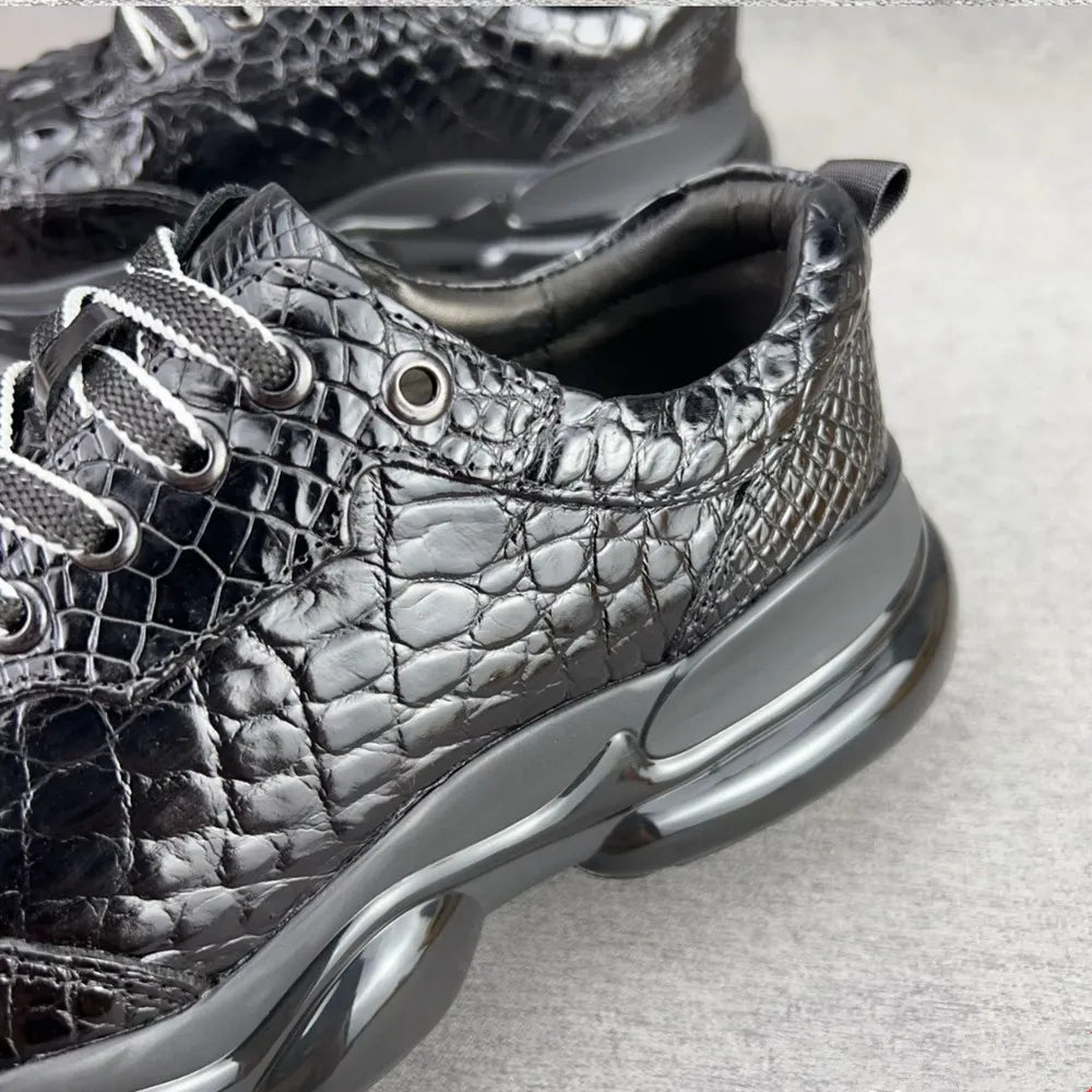 Genuine Crocodile Leather Men's Casual Lace-Up Sneakers