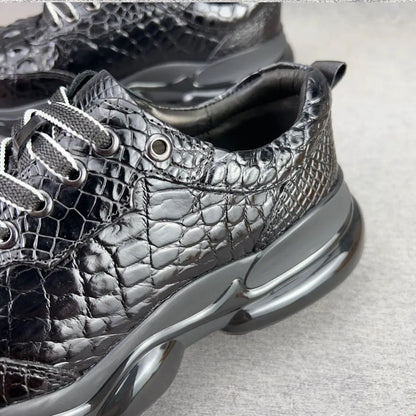 Genuine Crocodile Leather Men's Casual Lace-Up Sneakers