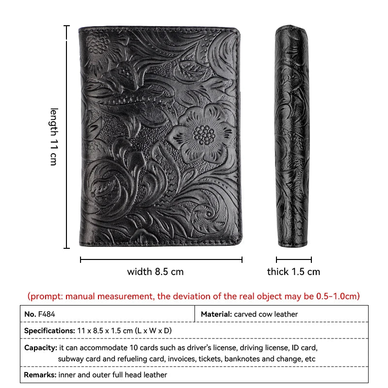 Handmade Floral Embossed Leather Card Wallet & Coin Pouch