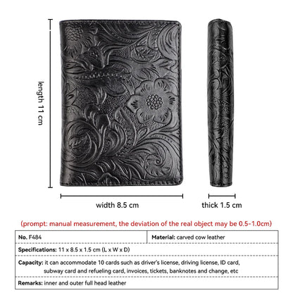 Handmade Floral Embossed Leather Card Wallet & Coin Pouch