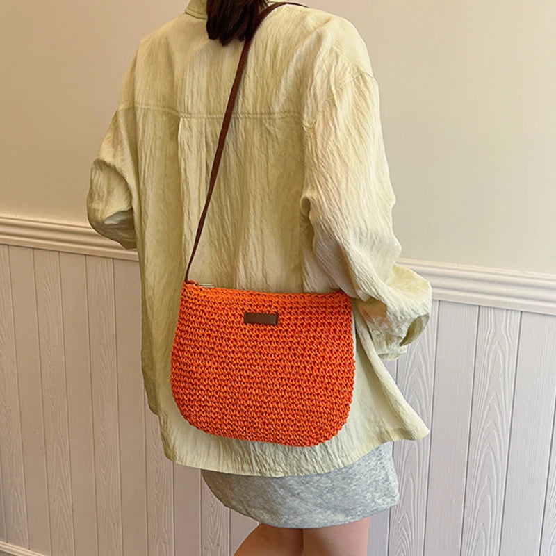 Woven Straw Shoulder Bag Women's Bohemian Crossbody Tote