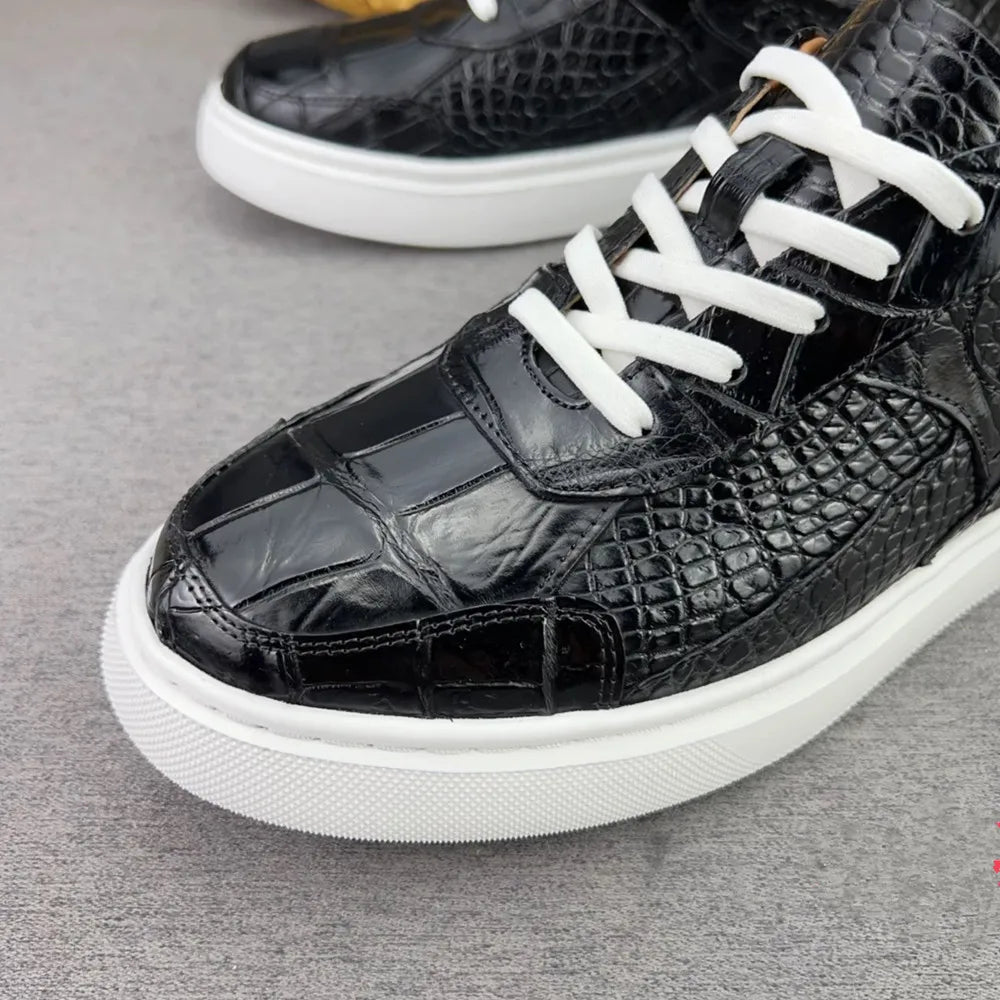Crocodile Leather Sneakers – Men's Lace-Up Casual Shoes