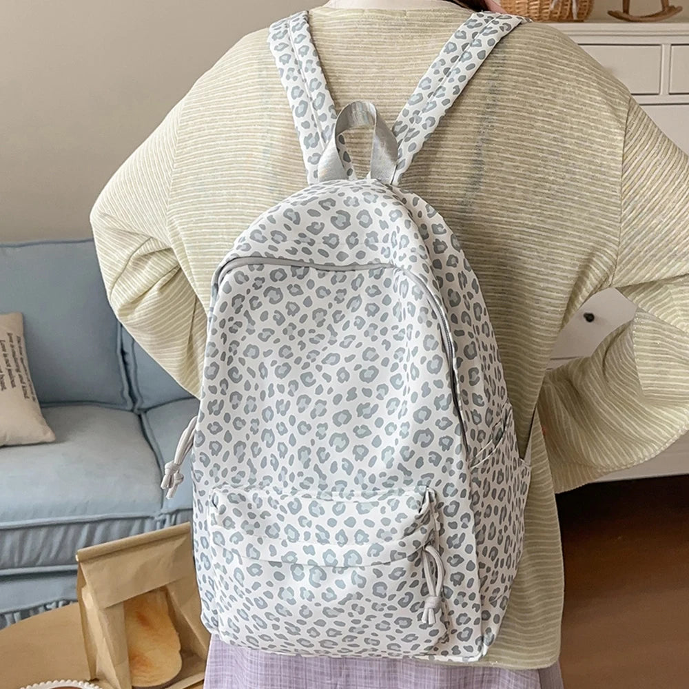 Leopard Print Backpack – Multi-Pocket Nylon Daypack
