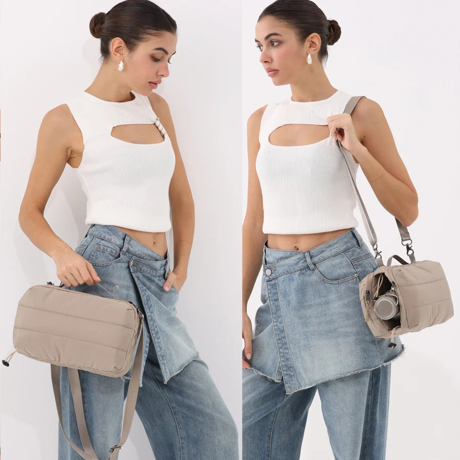 Casual Quilted Padded Square Shoulder Bags Creative Can Hold Kettle Outdoor Crossbody Bag