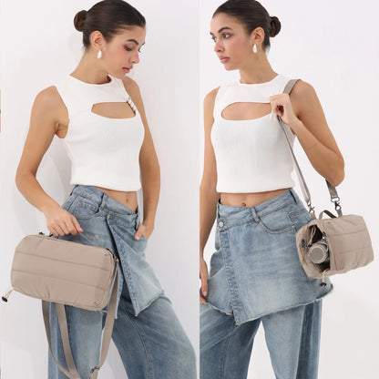 Casual Quilted Padded Square Shoulder Bags Creative Can Hold Kettle Outdoor Crossbody Bag
