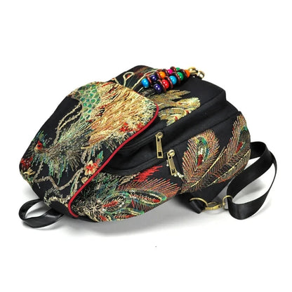 Embroidered Ethnic Backpack – Women's Large Capacity Canvas Travel Bag