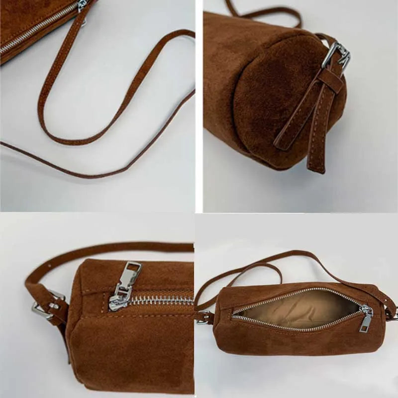 Suede Pillow Shoulder Bag Slouchy Hobo Crossbody Handbag