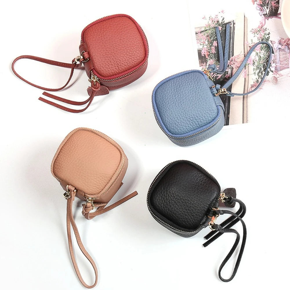 Vintage Leather Mini Cosmetic Bag – Lipstick & Coin Purse with Wrist Strap