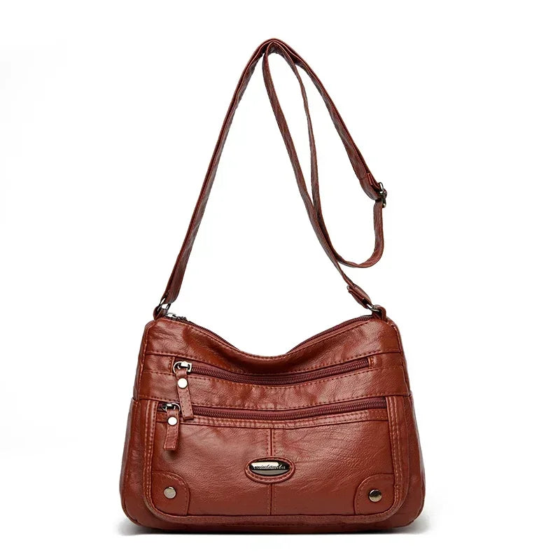 Women's Leather Shoulder Bag – Large Capacity Multi-Pocket Crossbody