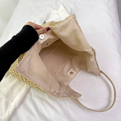 Moods Summer Beach Straw Woven Shoulder Tote Bags Women Large Capacity Shopping Totes Brand