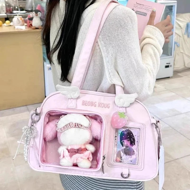 Kawaii Itabag Polka Dot Crossbody Bag with Clear Pin Display Window
