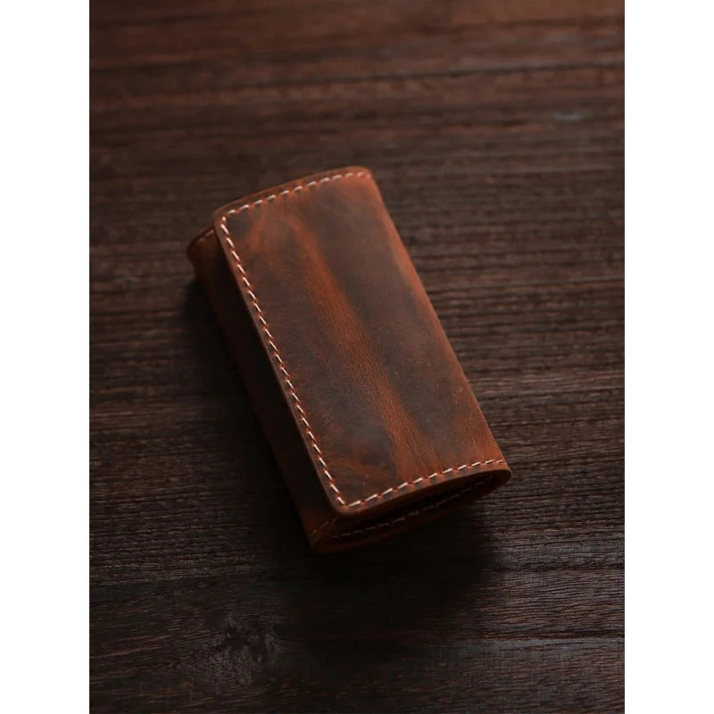 Leather Key Holder Card Case – Handmade Vintage Men's Keychain Wallet