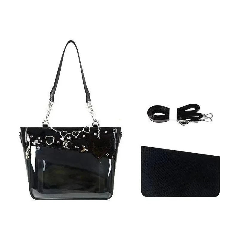 Ita Bag Large Capacity Transparent Crossbody with Love Chain